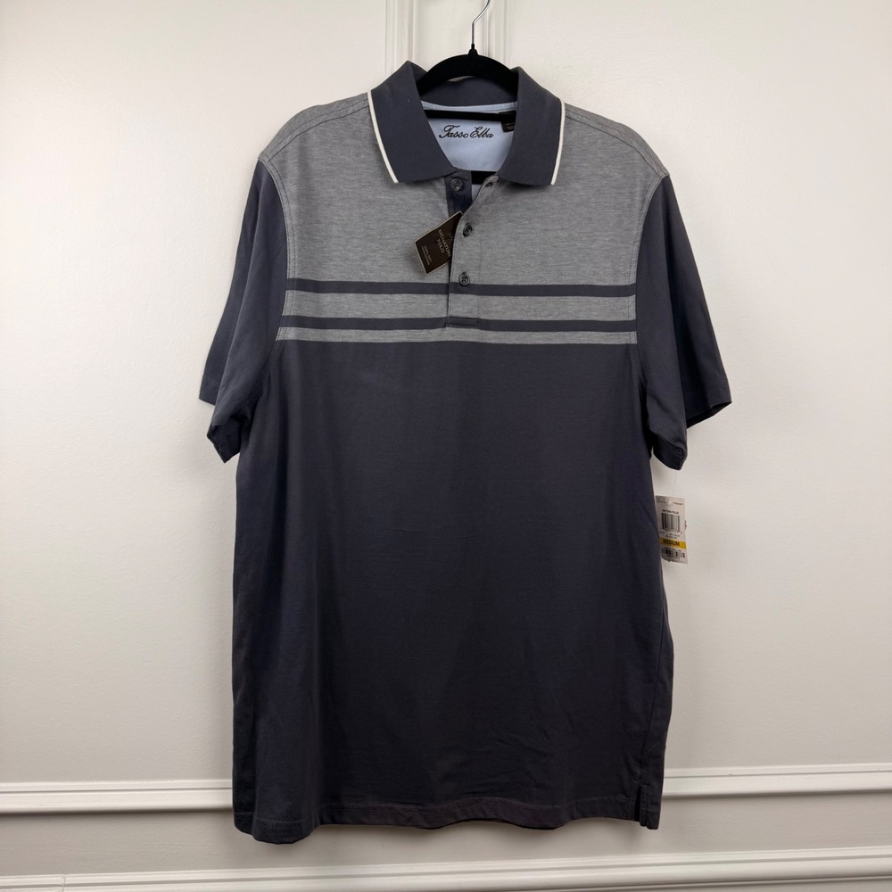 Tasso Elba Mens Signature Polo Shirt Grey Colorblock Cotton 33211DKLED Medium